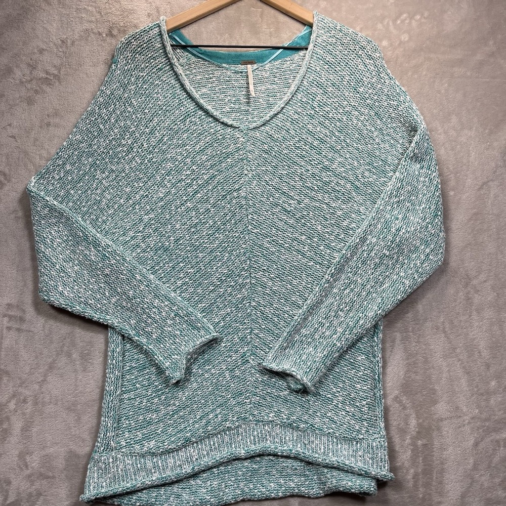 Free People Bright Lights V-neck Sweater M In Adriatic Sea